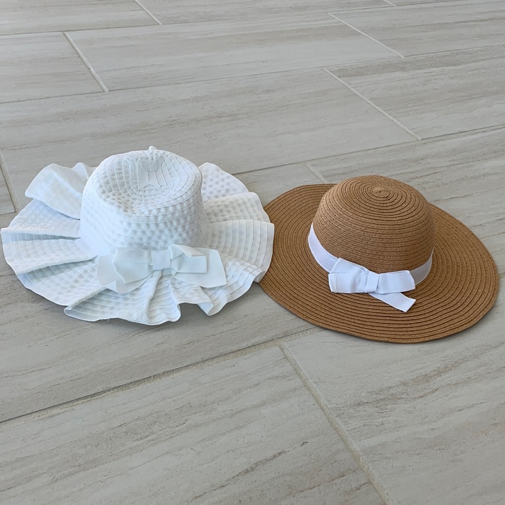 Janie and jack white with bow and Old Navy straw with white bow hats